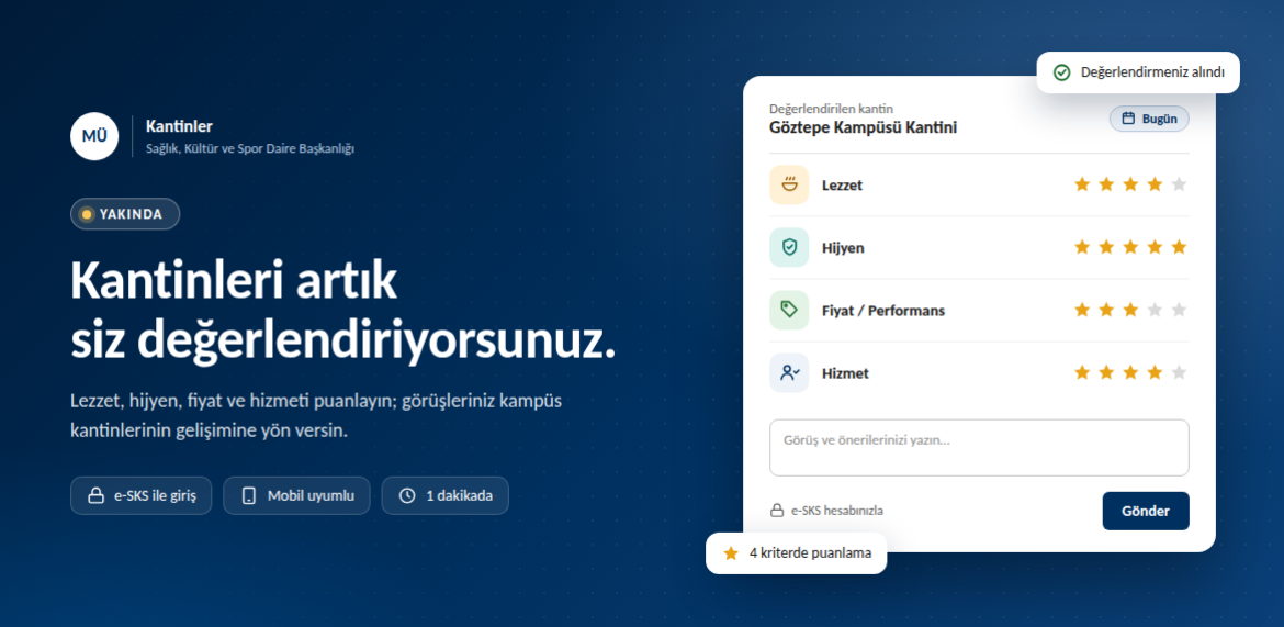 Kantin Değerlendirme Sayfası Yayında